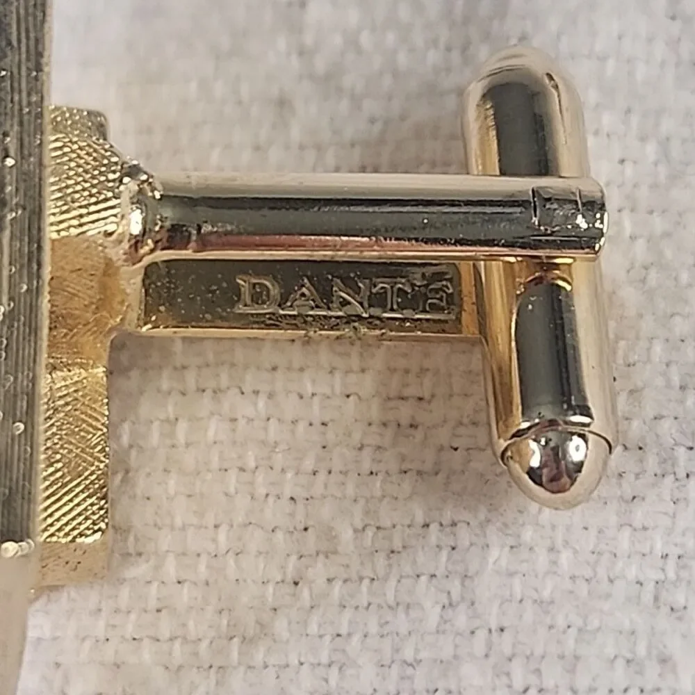 Cufflinks Dante Gold Tone Mesh Strap Flaming Mirror Mens Jewelry RARE Vintage